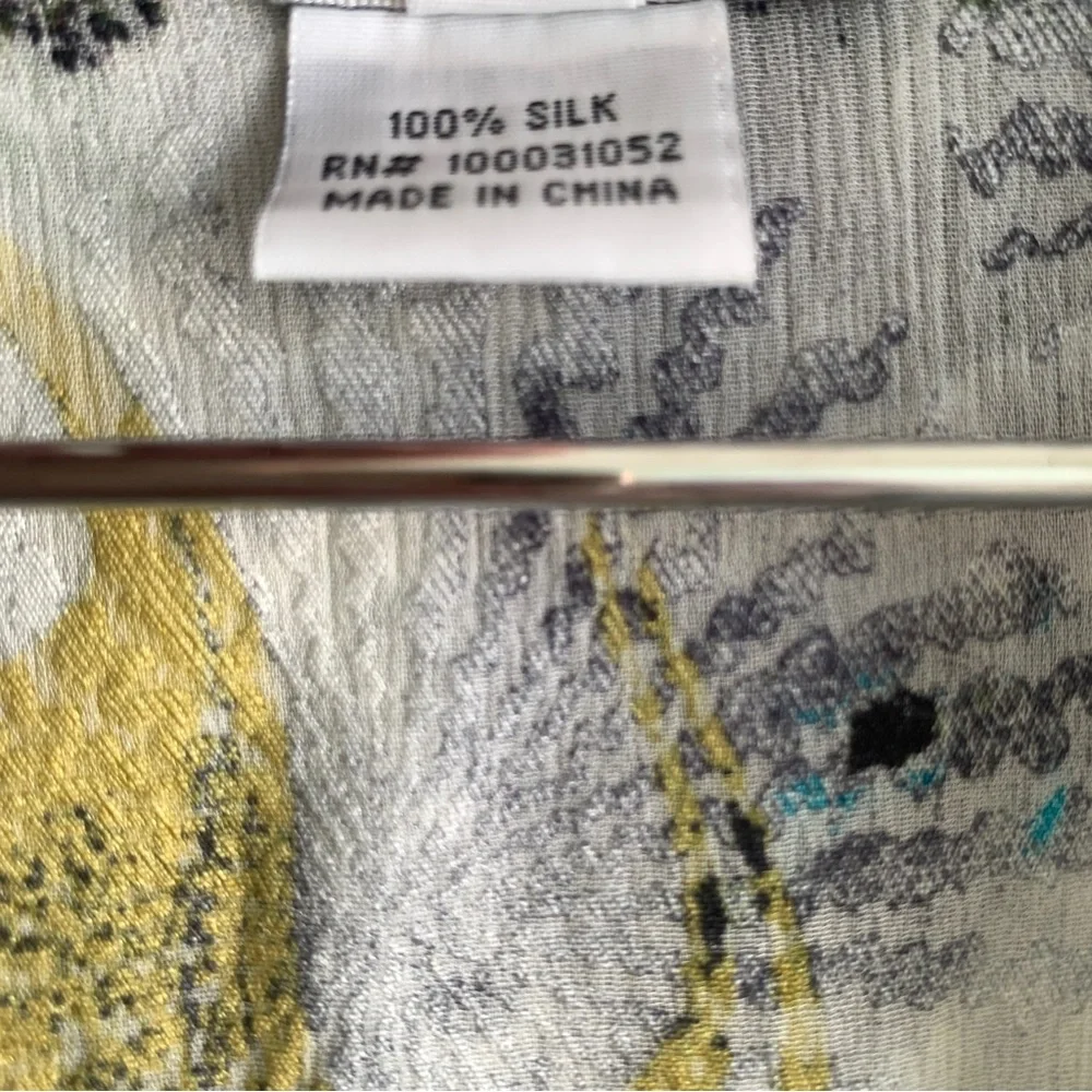 CITRON Santa Monica watercolor print blouse button up top silk XL shirt abstract - Picture 7 of 9